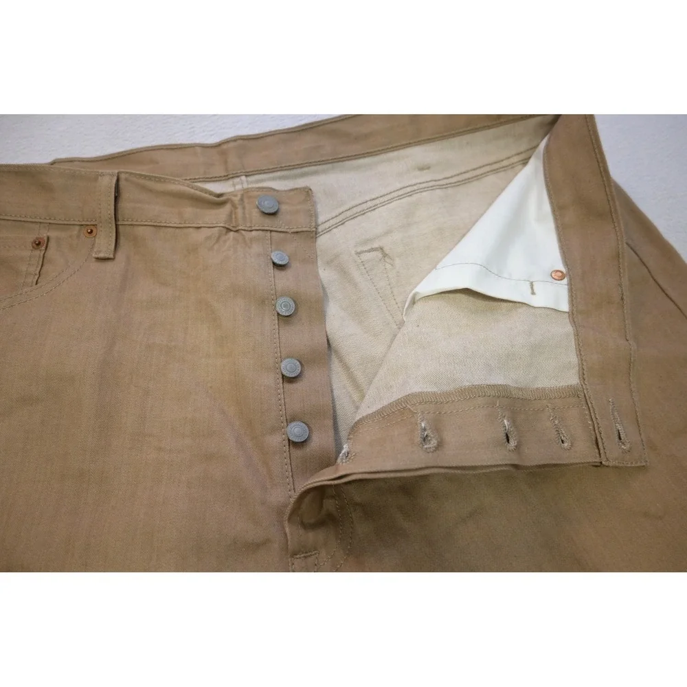 Levi's 501 Original Fit Jeans Mens 42x32 Tan Khaki Button Fly Denim Excellent
